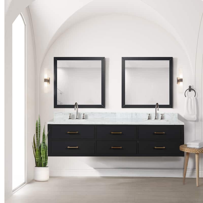 Lexora Castor Double Bath Vanity, Carrara Marble Top, and Mirrors
