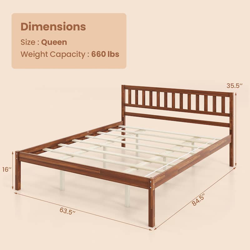 Gymax Twin/Full/Queen Platform Bed with Headboard Solid Wood Leg