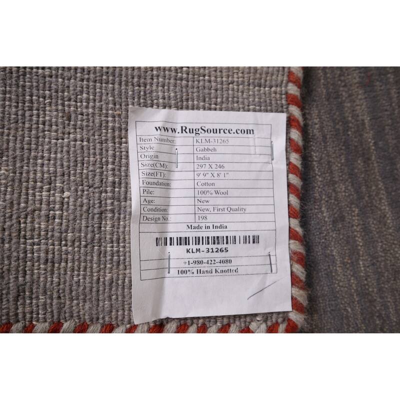 Gray Gabbeh Rug Hand-Knotted Wool Carpet - 8'1"x 9'9"