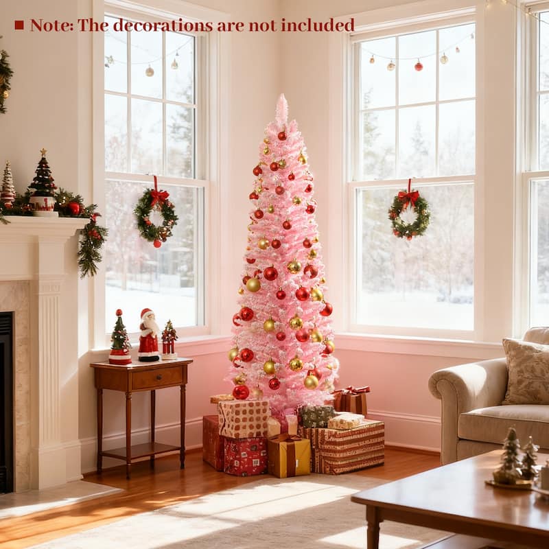 Gymax 5/7/8/6 FT Artificial Pink Christmas Tree w/ 328/635/1000/460