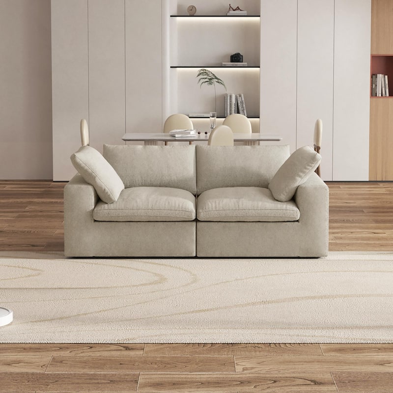 80'' Linen Upholstered Loveseat Sofa Sectional Couch - khaki
