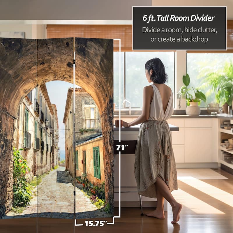 6 ft. Tall Double Sided European Village Canvas Room Divider