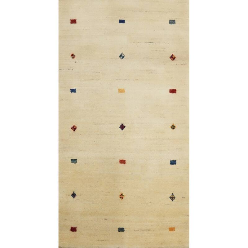 Hand Knotted Oriental 100% Wool Carpet Tribal Modern Beige & Ivories Gabbeh Area Rug - 5' 5'' X 2' 11''