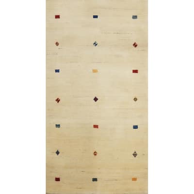 Hand Knotted Oriental 100% Wool Carpet Tribal Modern Beige & Ivories Gabbeh Area Rug - 5' 5'' X 2' 11''