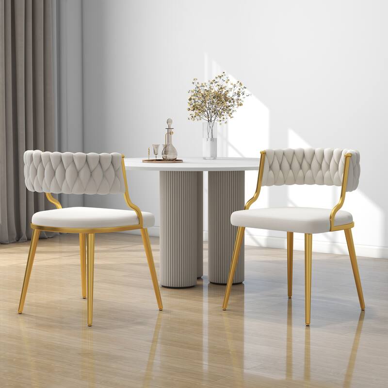 Set of 2 Velvet Dining Chair with Golden Metal Legs