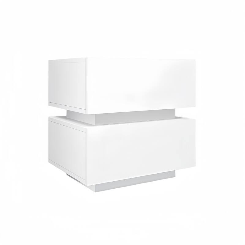 LED Nightstand Storage Cabinet, White Side Table Sofa End Side Table