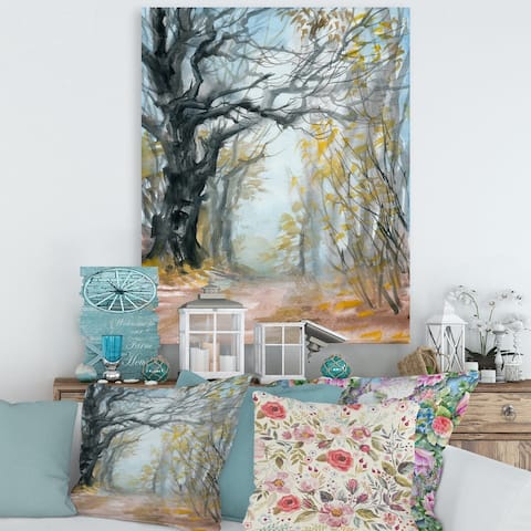 Designart 'Autumn Misty Forest' Lake House Canvas Wall Art Print