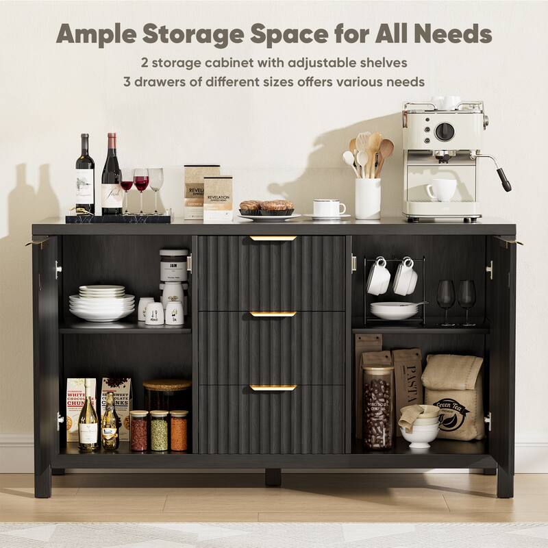 Pocassy Storage Cabinet Fluted Sideboard Buffet Cabinet with Storage