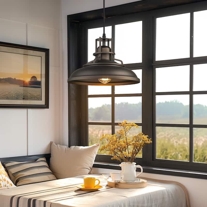 Farmhouse Vintage Barn Pendant Light Oil with Rubbed Bronze Finish