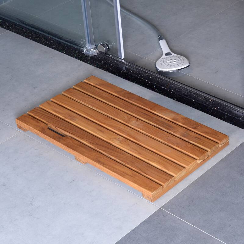 Solid Teak Wood Bathroom Shower Mat Bathroom Anti-Slip Mat For Bathroom, Outdoor "L23.6-W15.7"