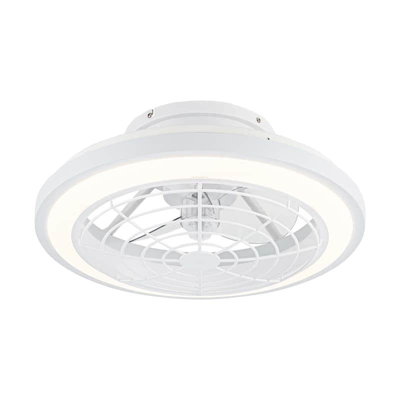 20" Modern White Dimmable Enclosed Caged Ceiling Fan with Light and Remote