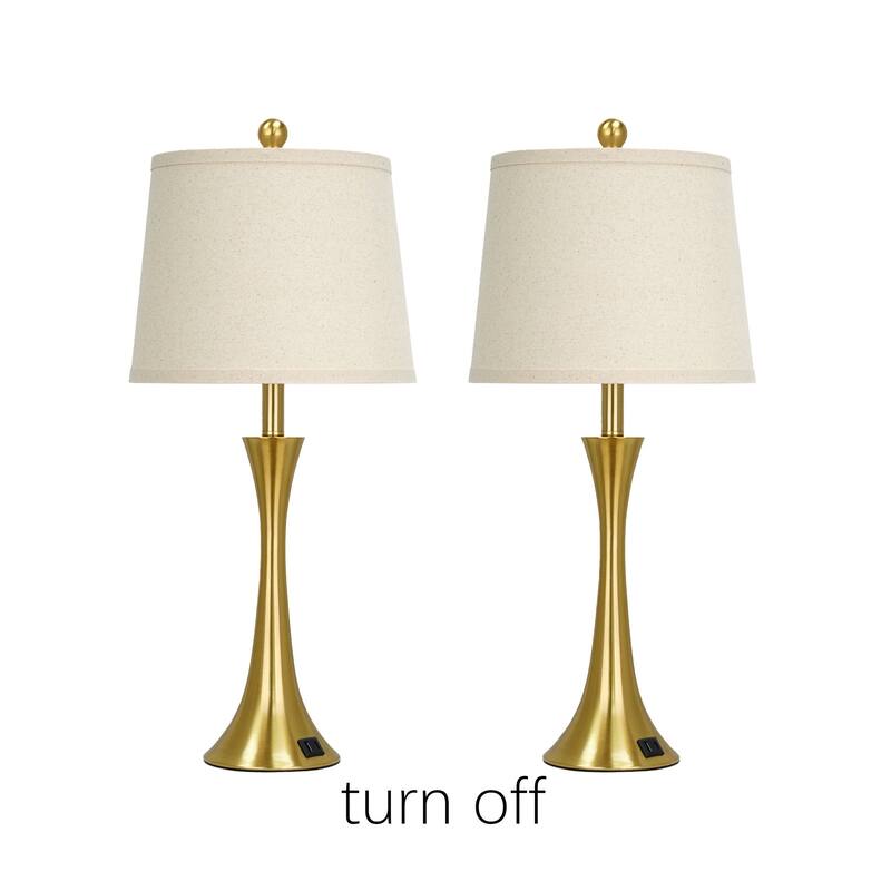 27.5'' Modern Table Lamps with USB-A & USB-C Charging Ports, 3-Way Touch Dimmer, Gold Finish Includes 9W LED Bulbs (Set of 2)