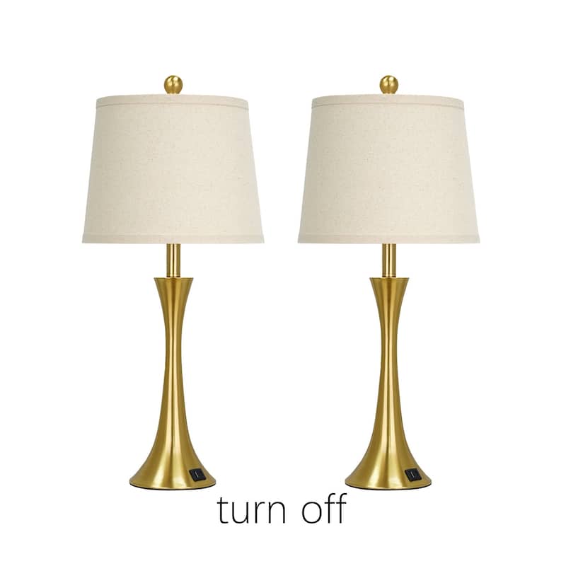 Set of 2 Modern 26-Inch Table Lamps with Dual USB Charging Ports and Oatmeal Fabric Shades - 12'' x 12'' x 27.5''