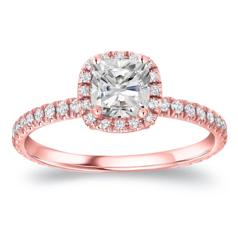 Auriya 14k Gold Cushion-cut Halo Diamond Engagement Ring 1 1/2ctw Certified (H-I, I1-I2) - White - 10
