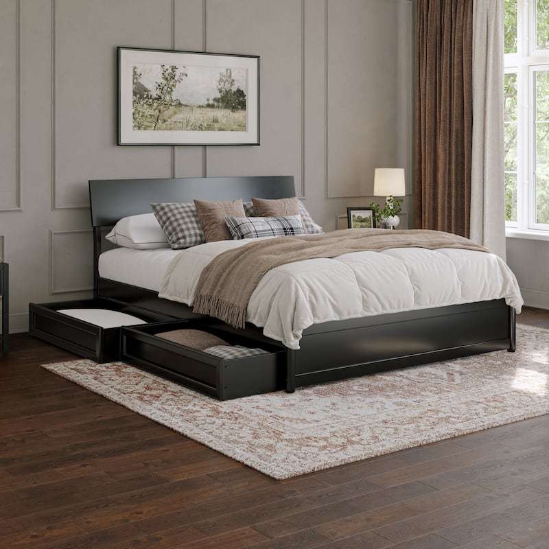 Norla Wood Platform Bed with Storage Drawers - Queen - Black