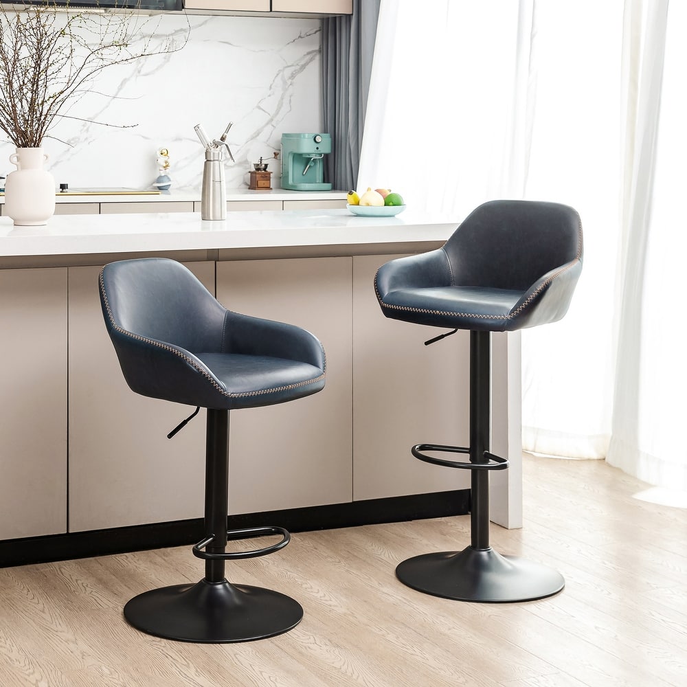 Glitzhome Mid-Century Height Adjustable Faux Leather Swivel Counter Bar Stools