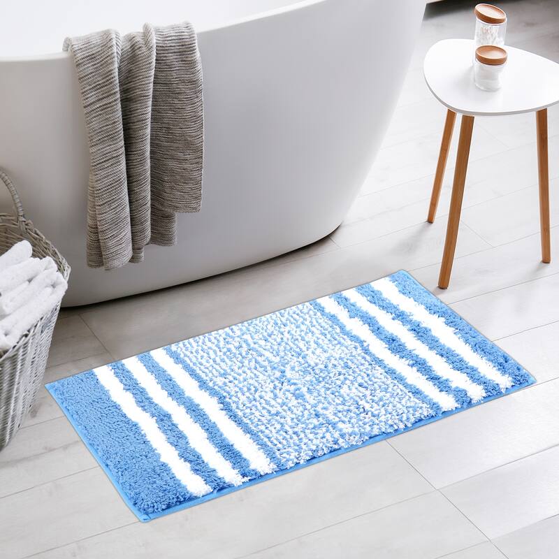Bathroom Rug Mat, Extra Soft and Absorbent Microfiber Bath Rugs Fluffy Striped Non Slip Bathroom Floor Mat