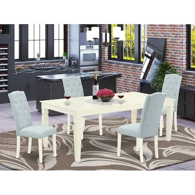 Antique Dining Set - 5 Piece Table & Chair Set - Linen White & Baby Blue Parson Chairs - 84