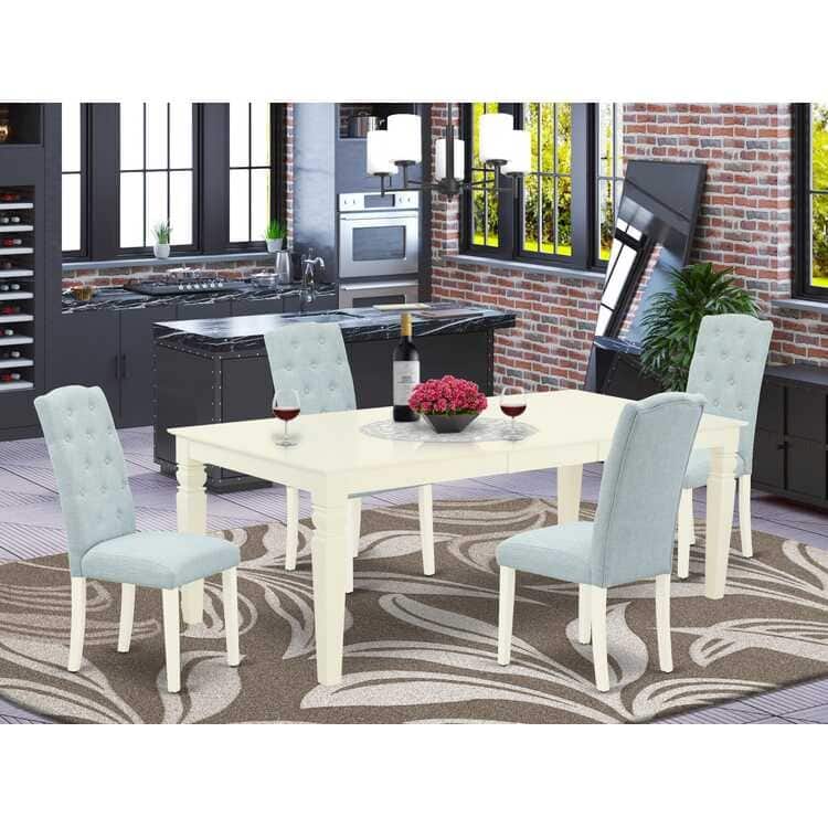 Antique Dining Set - 5 Piece Table & Chair Set - Linen White & Baby Blue Parson Chairs - 84