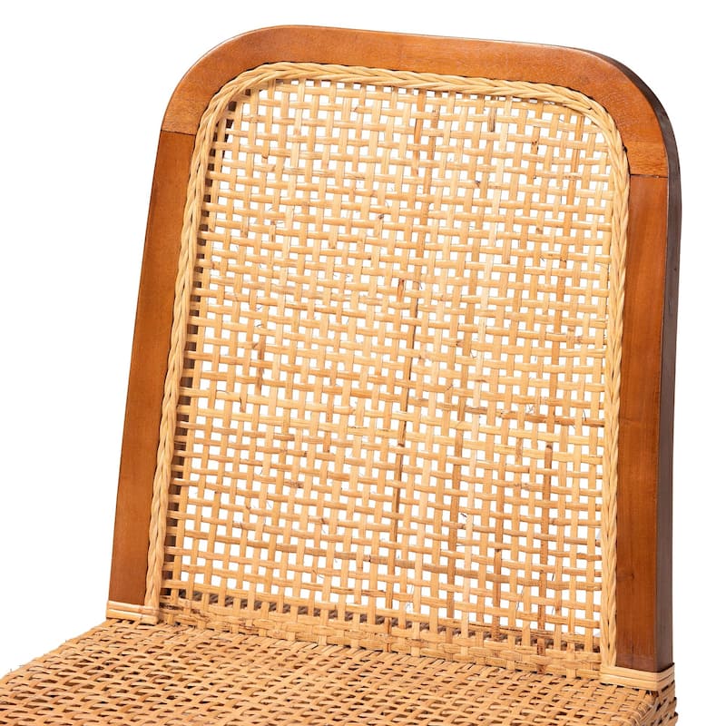 Caspia Mid-Century Mahogany Wood/ Natural Rattan 2-Piece Dining Chair Set