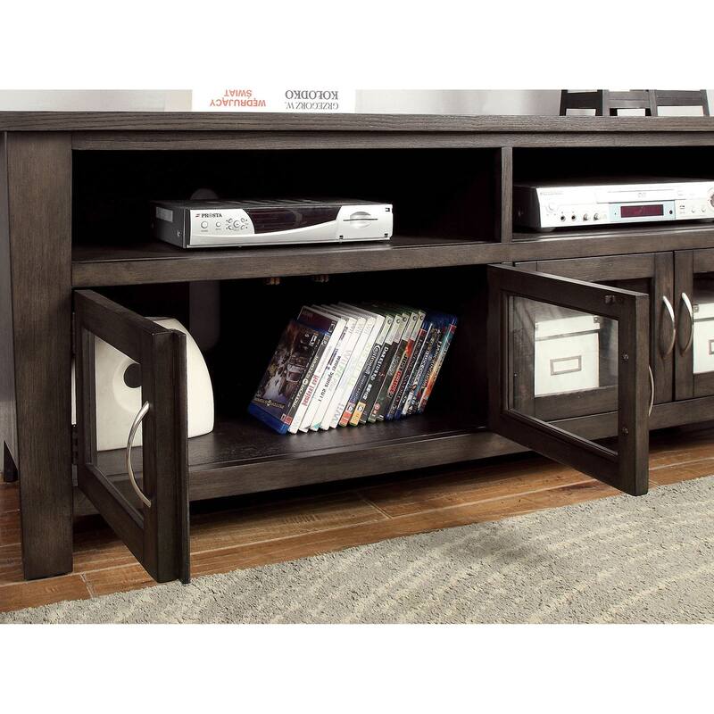 Wooden TV Stand with Four Glass Doors in Gray Finish