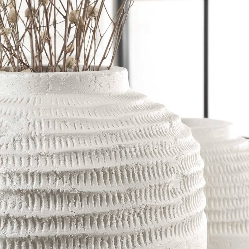 Uttermost Luna Ridge White Ceramic Vases Set/2