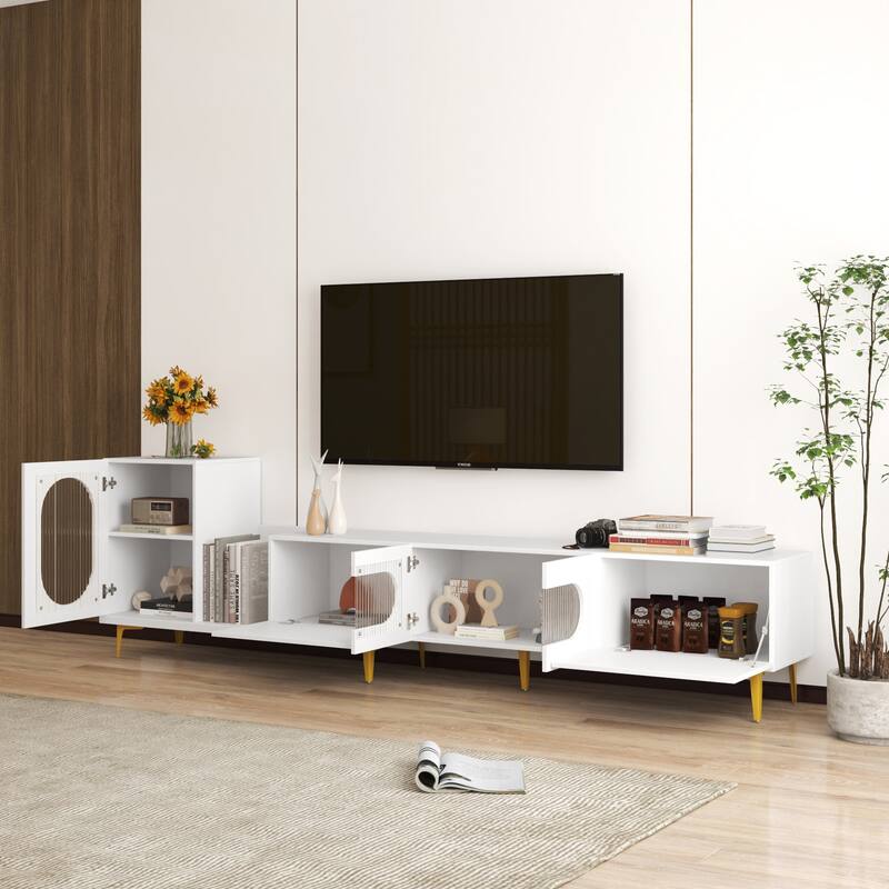 GDF Studio - Aza Modern 70.87" Wide Extendable TV Stand Entertainment Center with Storage Cabinets - White - 63