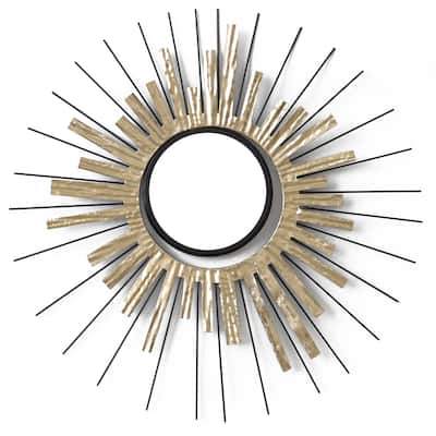 Gold Sunburst Round Mirror Wall Art Oversized Accent Decor 32"