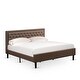 preview thumbnail 22 of 28, 3 Pc Bed Set - Bed Frame with Brown Linen Fabric Padded - Button Tufted Headboard - 2 Wooden Nightstand (Bed Size Options)