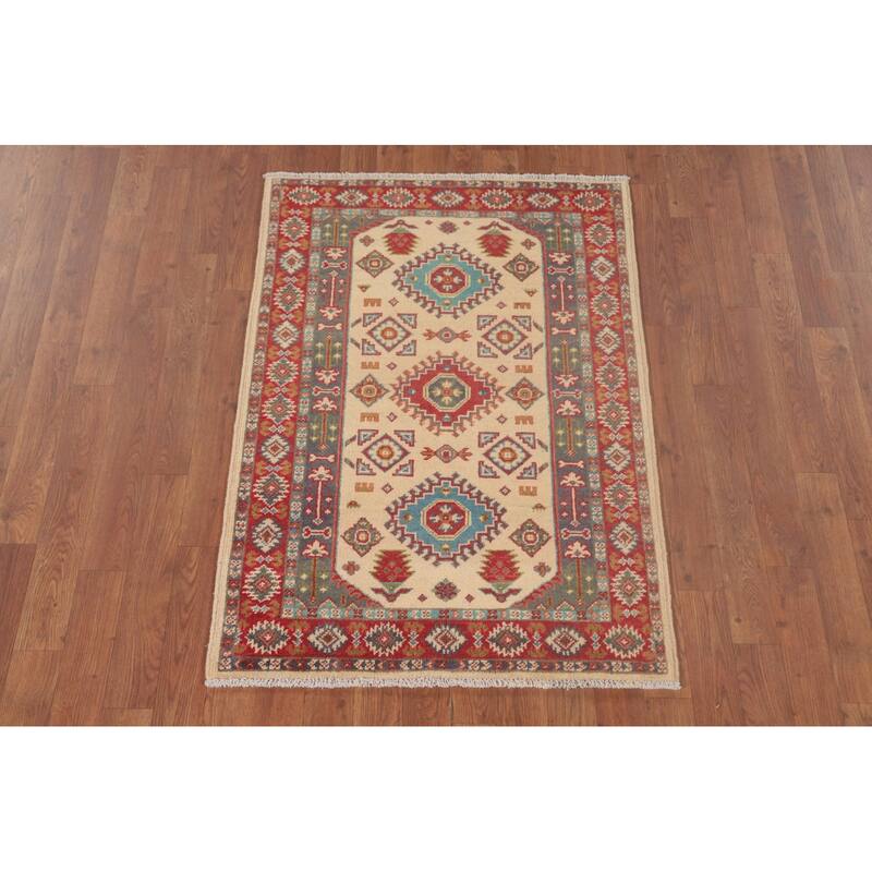 Kazak Oriental Foyer Rug Hand-Knotted Wool Carpet - 2'9" x 3'11"