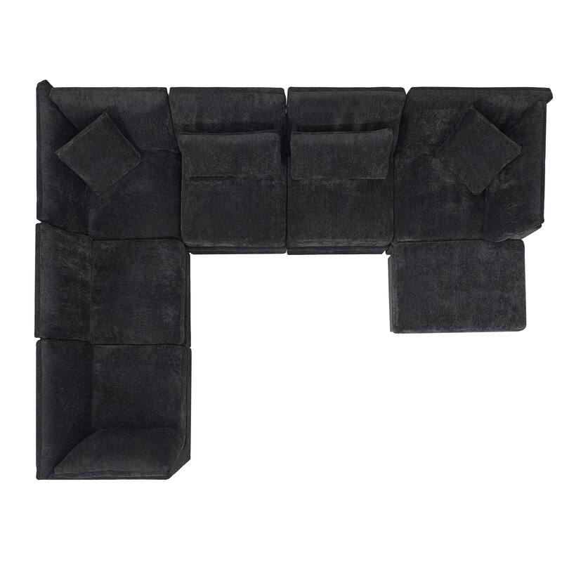 Christopher Knight Home - Verona 7-Piece Reversible Modular Fabric Sectional Sofa with Ottoman, Square Arms & Pillow Back