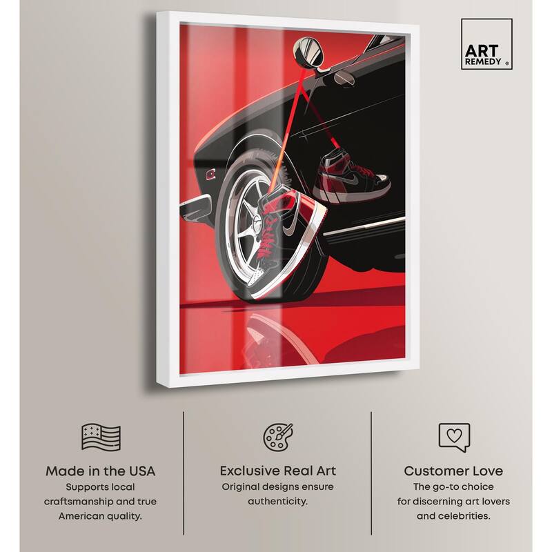 Red Bold Sneaker and Car Shadowbox by Art Remedy