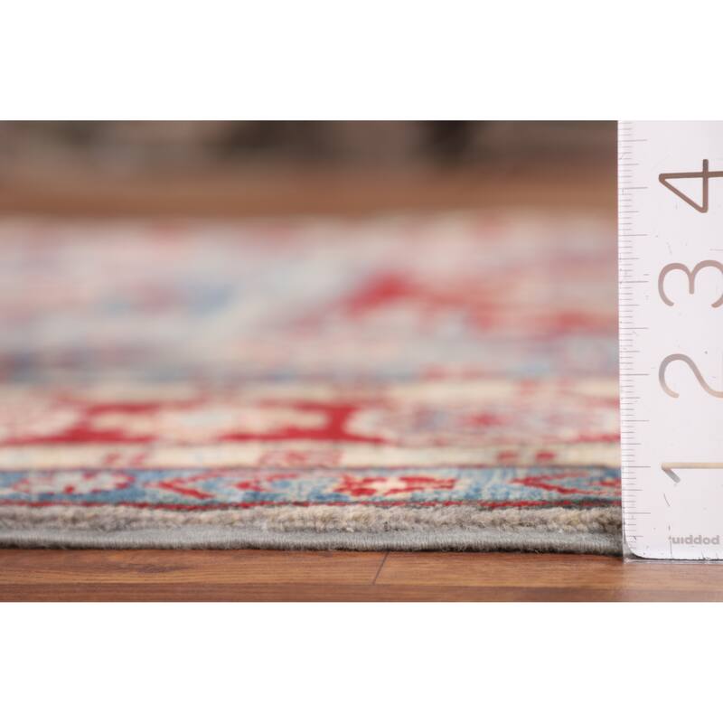 Kazak Oriental Area Rug Hand-Knotted Traditional Grey Wool Carpet - 5'0" x 6'7"