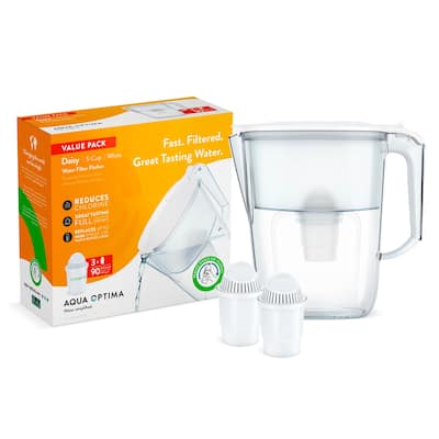 Aqua Optima Water Filter Pitcher Value Pack, with 3 Compact Filter, Daisy Design, White
