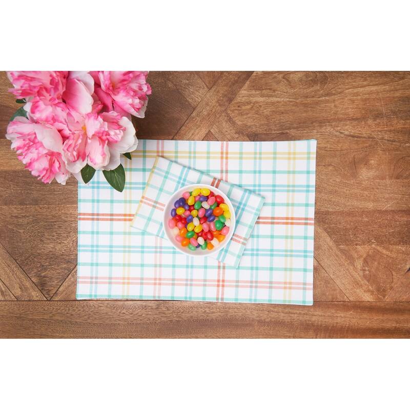 Bunny Rabbit Trail Plaid Easter Spring Cotton Placemats Set of 6, 13" x 19"