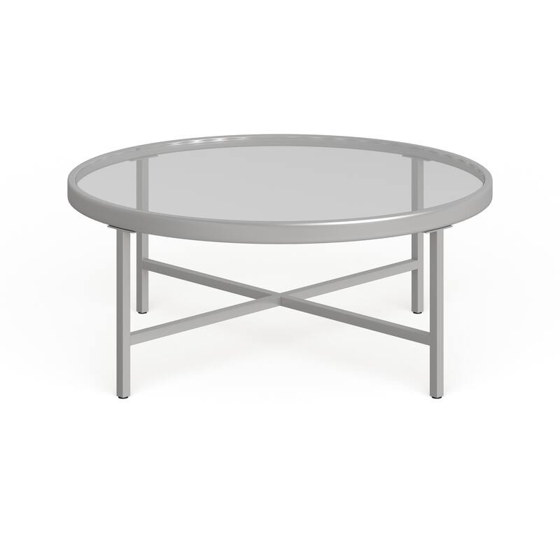 Xivil Contemporary Round Glass Top Steel Coffee Table