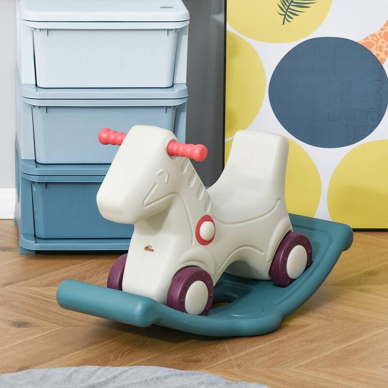Kids 2-in-1 Rocking Horse & Sliding Car, Indoor & Outdoor Ride-On Toy with Detachable Base and Smooth Materials - Grey