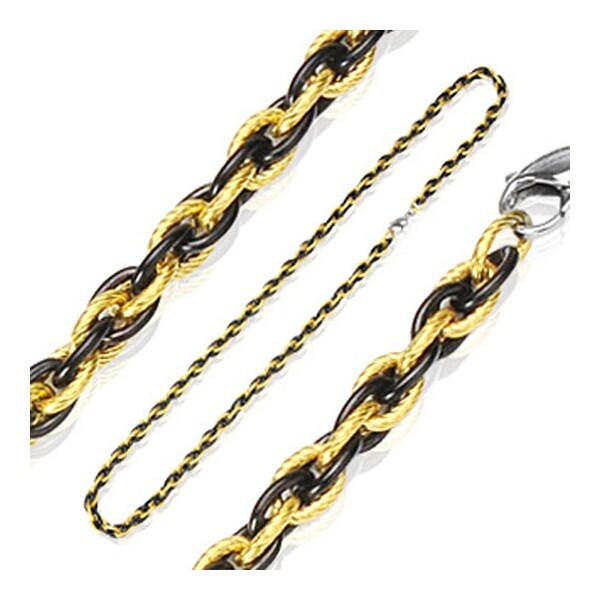 Stainless Steel Plated Black and Gold Tri-Link Chain (6 mm) - 24 in