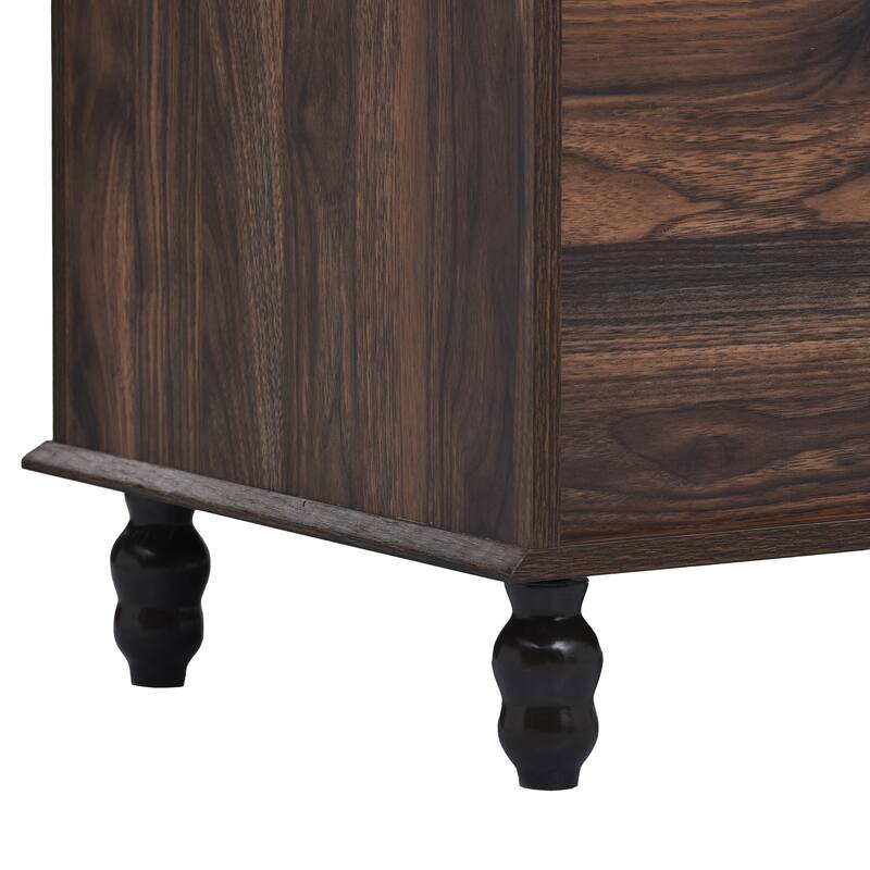 Modern Hall Tree, Entryway Bench with 2 Open Storage Shelves, 4 Metal Double Hooks, for Entrance and Hallway