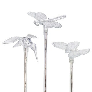 Exhart Solar Acrylic Butterfly, Hummingbird and Dragonfly Garden Stake Set of Three, 3 by 25 Inches
