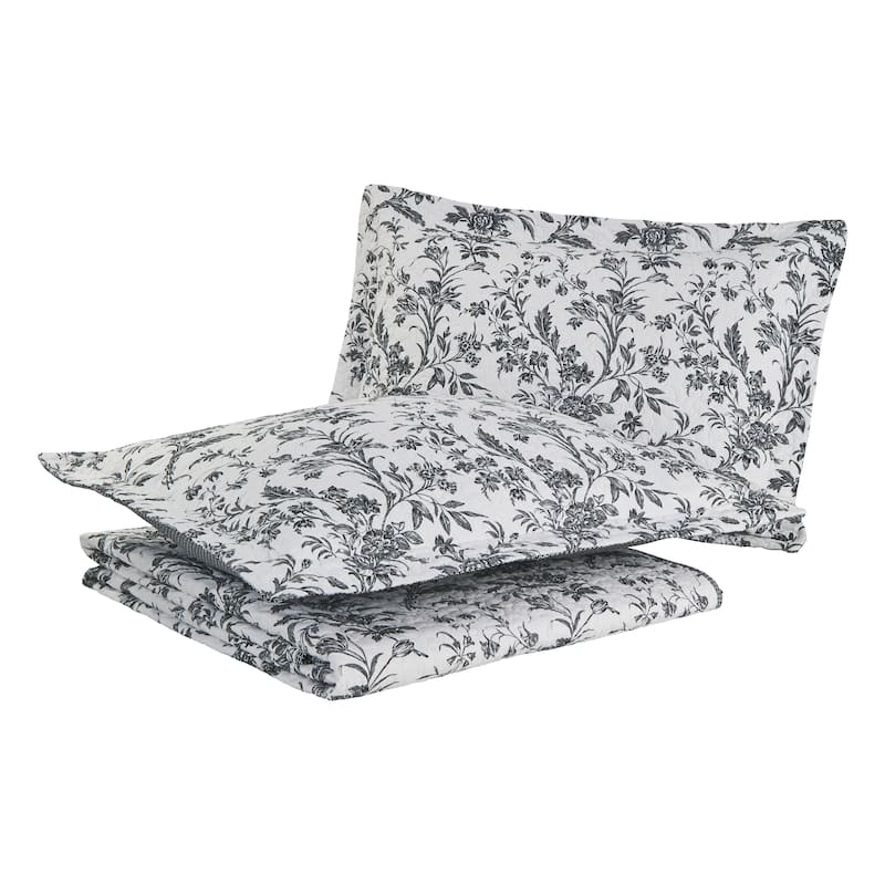 Laura Ashley Amberley Reversible Black Cotton Quilt Set