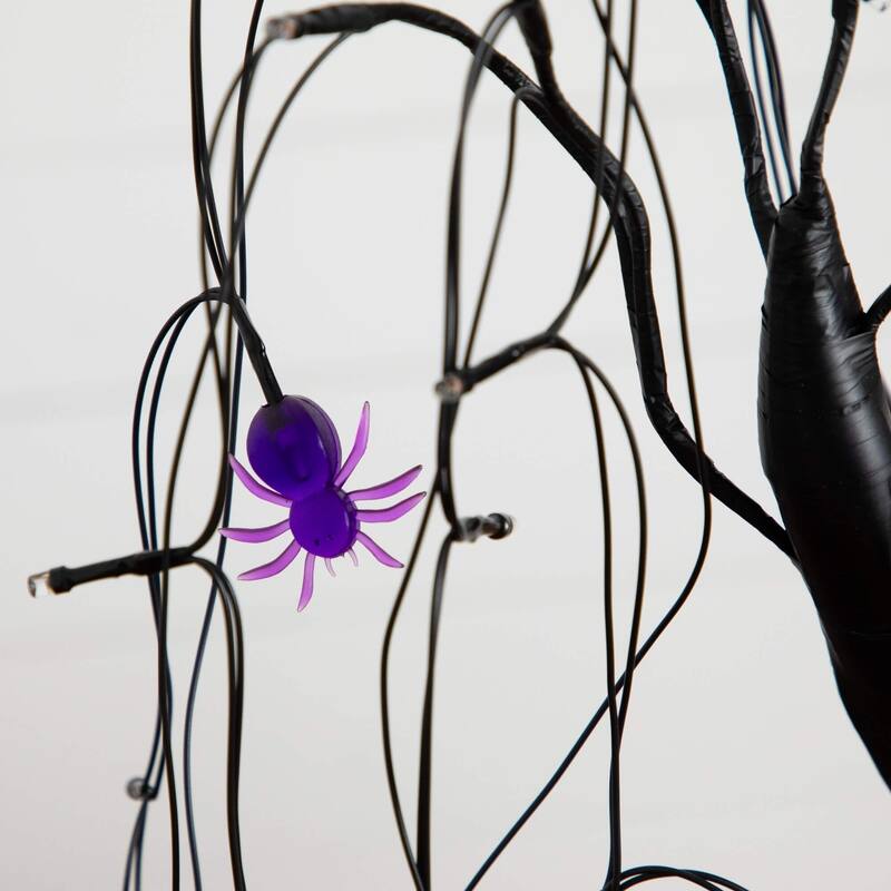 Pre-Lit Halloween Spider Artificial Willow Tree - 2' - Orange and Purple LED Lights