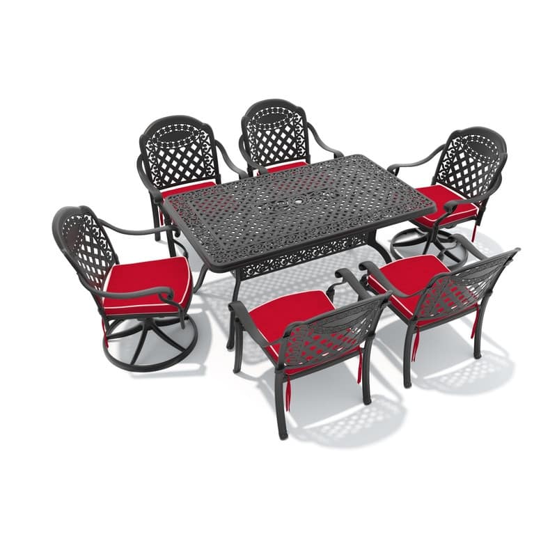 7-Piece Outdoor Dining Set with 1 Table and 6 Chairs, All-Weather Aluminum Outdoor Patio Sets