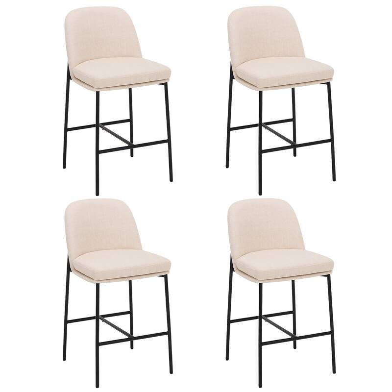 25" Counter Stools Set of 2 - Fabric Upholstered w/Metal Legs - Back Support For Kitchen & Bar - Set of 4