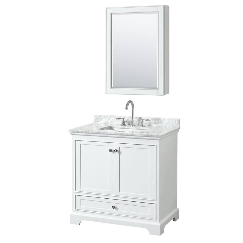 Wyndham Collection Deborah 36" Free Standing Single Vanity Set with - White / White Carrara Marble Top / Polished Chrome - Painted