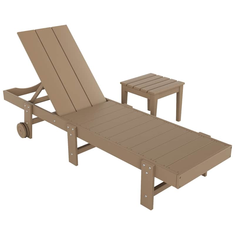 Polytrends Shoreside Modern Poly Eco-Friendly All Weather Reclining Chaise Lounge With Wheels and Side Table (2-Piece Set)