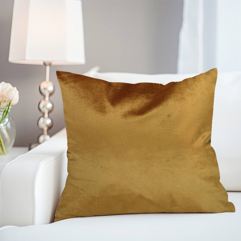 18" Solid Golden Mustard Plush Velvet Square Throw Pillow Piped Edging