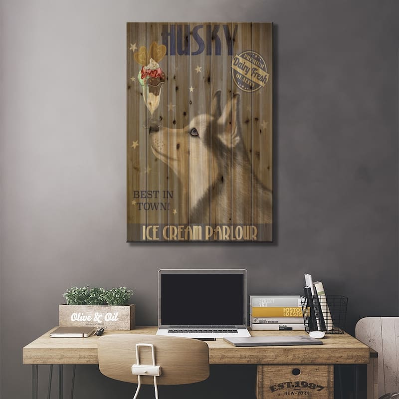 Husky Ice Cream Print On Wood by Fab Funky - Multi-Color