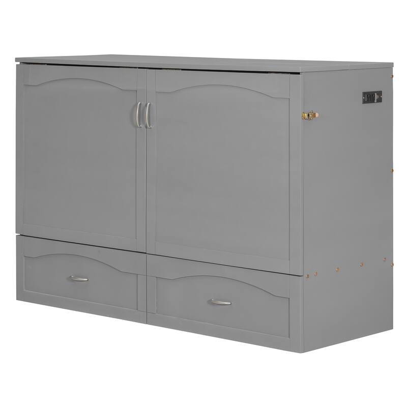 Queen Size Murphy Bed with USB Ports, Drawers, and Pulley Structure Design