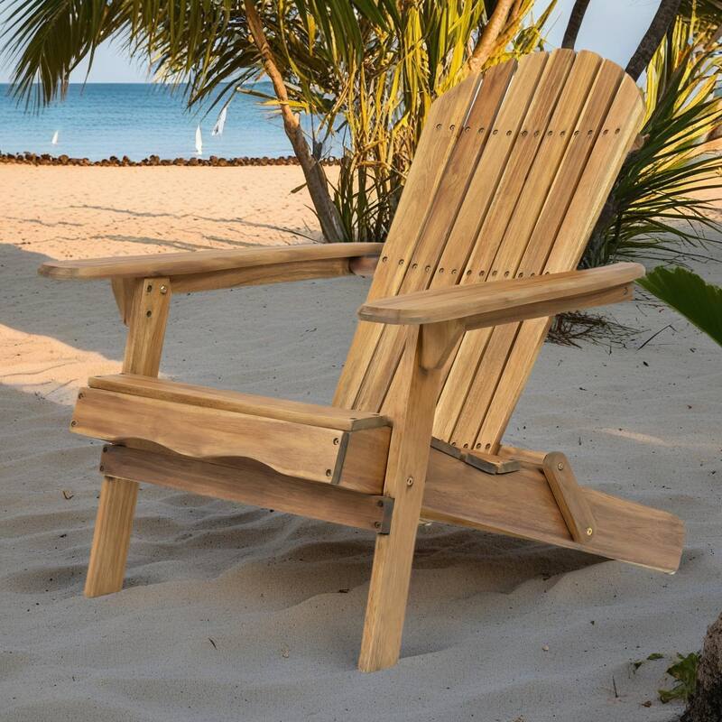 Rustic Outdoor Acacia Wood Foldable Adirondack Chairs - Natural Stained